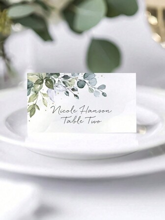 20/40 件-Collections 绿色水彩座位卡，适用于婚礼或派对，桌子座位卡，刻有刻痕，方便折叠，3.54 英寸 * 3.93 英寸