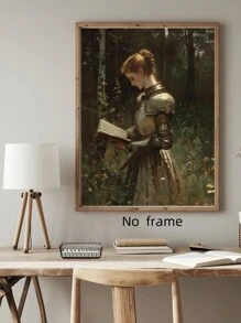 1 pièce œuvre murale vintage sans cadre et colorée, affiche de dame chevalier médiévale de l'académie sombre, impression sur canevas d'art mural de la Renaissance vintage, femme victorienne lisant un livre, idéal pour les amateurs de livres