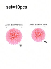 10pcs Tissue Paper Flower Ball, Baby Shower Birthday Party Decoration Paper Pom Pom, Handmade Hanging Paper Pompom Wedding Decoration - Pink - View 2