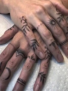 1 foaie de frunză, geometrice, design de artă a corpului uman, tatuaje temporare, rezistente la apă, realiste, reflectorizante, pe bază de plante, semi-permanente, durează 5-12 zile - Negru - Vizualizare 5