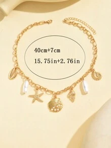 1 peça colar com pingente de metal de pérola falsa, concha, estrela do mar, joias femininas com vibração do oceano, adequadas para uso diário, férias na praia, festival de música, decoração de festa, presente de feriado