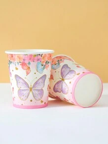 10个/25个一次性纸杯，蝴蝶和花卉设计，适合生日、家庭聚会、野餐、派对装饰