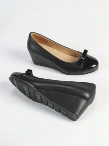 Women's Fashion Wedge Heel Soft Comfortable Slip-On High Heel Shoes - Black - View 2