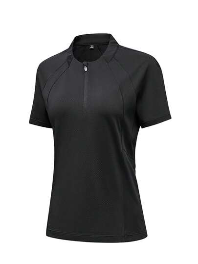 Damska koszulka treningowa z elastycznym, dopasowanym kołnierzykiem i stójką, zapinana na pół suwakiem, z rękawami typu dolman, wiosna/lato