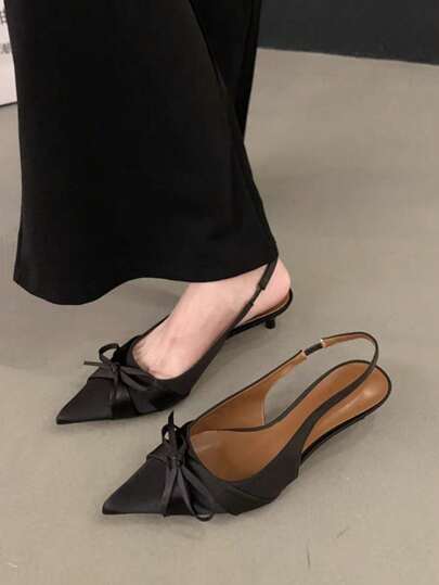 2024秋冬新款尖头法式细高跟穆勒凉鞋，女士鞋履，夏季优雅黑色，优雅猫跟，派对鞋