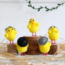 LINGXUE 24pcs/Set Realistic Mini Chicken Decorations, Cute Easter Chicks For Home Garden Ornaments, Gifts (Chicken Hat Random)