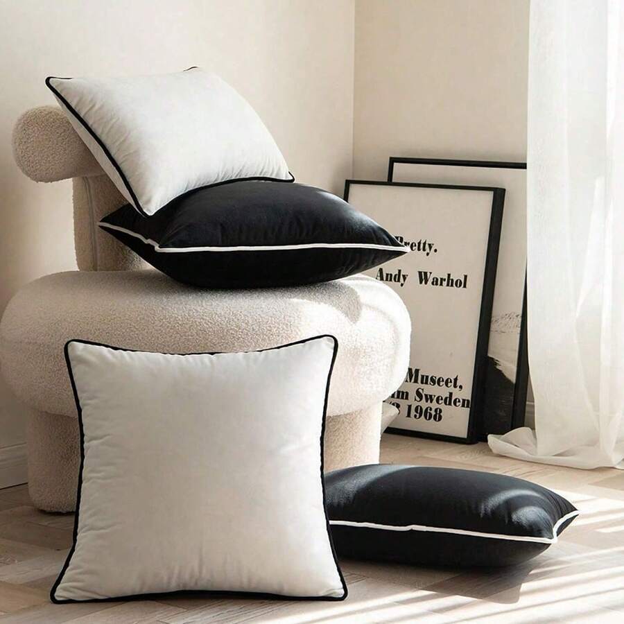 2pcs Plush Velvet With Rope Decorative Pillow Covers, Fashionable Minimalist Style For Living Room, Bedroom, Sofa Decor (Pillow Inserts Not Included) Gifts Birthday Graduation - Multicolor - View 1