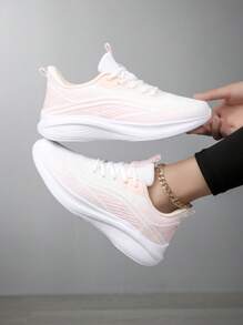 女士透气网眼运动鞋，轻便舒适平底鞋，适合工作、办公室、休闲装、春夏/秋季 - 淺粉色 - 查看 5