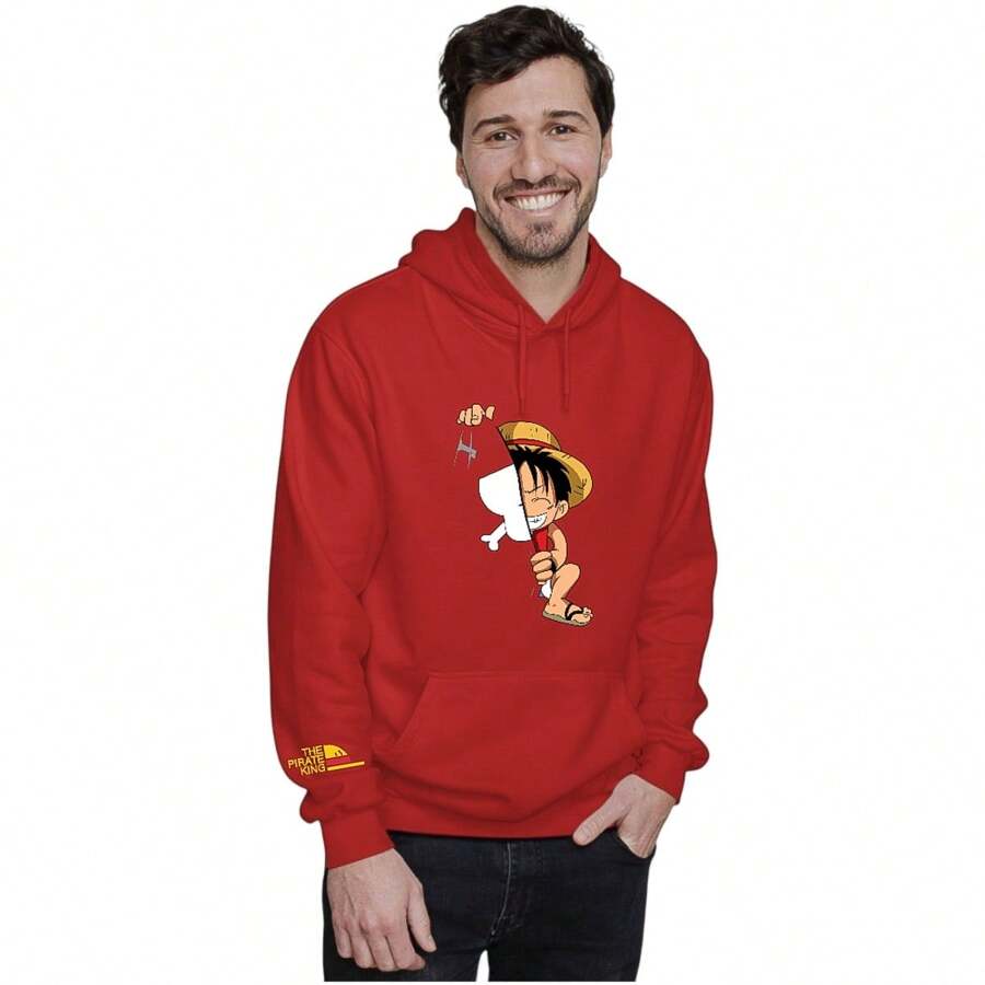 Sudadera Hoodie Lufy Rey Pirata One Piece Anime Unisex con Capucha - Rojo - Ver 1