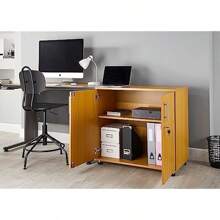 Beech Office Storage Cupboard 2 Door Bookcase With Lock 75cm Tall Desk Height Desktop Extension 750mm - Beech1 - View 2