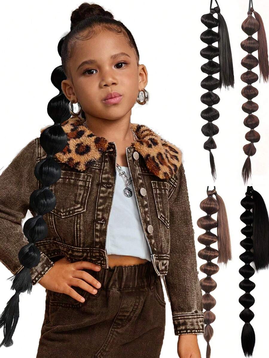 30 英寸超长泡泡马尾辫，适合女孩 - 二合一高马尾和双马尾，配有弹性头带，万圣节圣诞节服装发型，无需编织派对装（环绕灯笼风格）