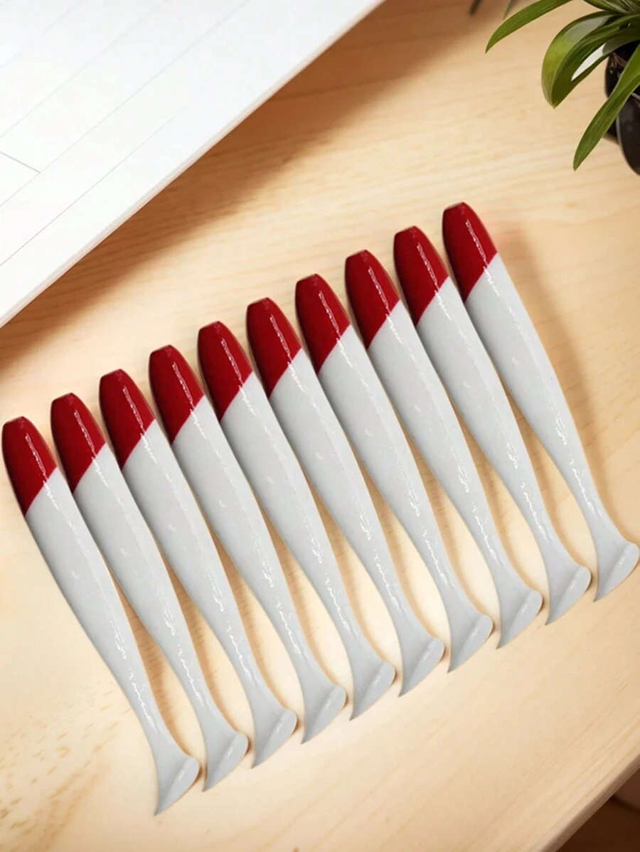 10入組T形尾魚軟餌紅頭白身假餌，釣魚用具 - 白色 - 查看 1