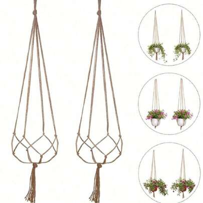 1/2/4PCS Brown Planter Hanging Rope, Tasseled Plant Hangers, Planter Stands - Indoor Balcony Stands, Outdoor And Garden Supplies