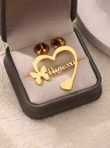 1 件定制蝴蝶心形名字胸针女士珠宝个性别针休闲中性铭牌胸针 - 彩色 - 查看 3