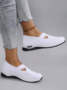 Women's Spring Casual Sneakers, Comfortable Breathable Lightweight Slip-On Soft Flat Shoes