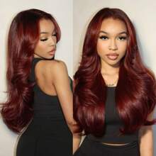 Burgundy 13x6 Body Wave HD Transparent Lace Frontal Human Hair Wigs With Baby Hair 99j Colored 13x4 Red Color Water Wave Lace Front Human Hair Wigs For Black Women Natural Hairline 300 Density - Burgundy - View 1