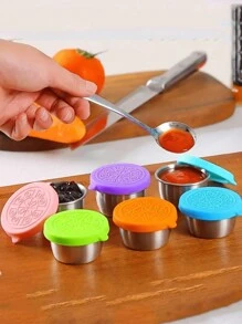 4Pcs Salad Dressing To Go Containers, 1.6 Oz Small Stainless Steel Sauce Cups With Leakproof Silicone Lids, Reusable Condiment Containers, Small Sauce Container Sets For Lunch Boxes, Picnics And Travel - Multicolor - View 7