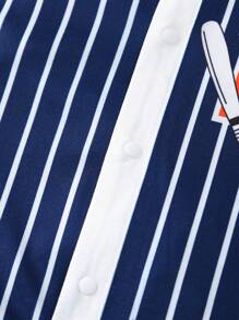 Baby Boy Letter & Number Baseball Print Striped Romper