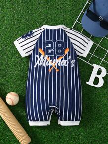 Baby Boy Letter & Number Baseball Print Striped Romper