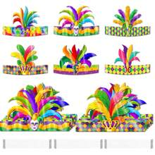 6/12 peças novos chapéus de papel para festa de carnaval com penas coloridas adereços para fotografia