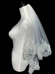 80厘米长女士头饰，双层白色蕾丝亮片缠绕装饰，时尚百搭，适合派对、婚礼、摄影、日常佩戴、节日等场合，尽显优雅气质。 - 白色 - 查看 4