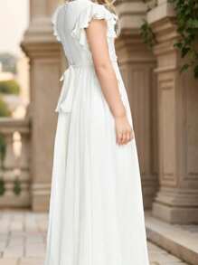 Aibaowedding Ruffled Flower Child Dress Wedding Pageant Holy  Dress - 白色 - 查看 3