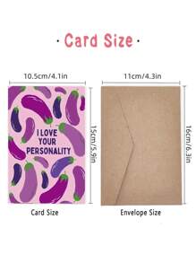 1 pieza Tarjeta divertida y graciosa de San Valentín con dibujo de berenjena - Perfecta para esposo o novio, nota de amor divertida para aniversario, diseño de dibujos animados, hecha de papel