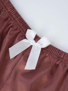 SHARICCA 6pcs Satin Pajama Set For Women, Lapel Collar Button Front Solid Color Short Sleeve Shirt And Shorts, Soft Comfortable Casual Loungewear - SET-3 - 查看 5