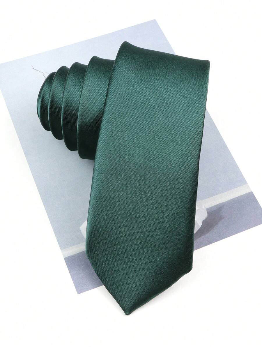 ZONFAZ 1pc Men Solid Color Smooth Glossy Texture 2 Inches Slim Tie, Suitable For Weddings, Christmas Celebrations, Thanksgiving, Parties, And Daily Wear Men Necktie - Dark Green - View 1