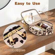 4 Packs Clear Travel Makeup Bag, TSA Approved Toiletry Bag, Transparent Makeup Bags With Handles, Quart Size Clear Toiletry Bags, Double-Layer PVC Clear Cosmetic Bags For Women And Men, Carry On Airport Airline Compliant Bag. Wash Bag Bathroom Beach Beach Bag Vacation Holiday Essentials School Supplies Travel Essentials Ladies Dorm College Holiday Winter,For Holiday Beach, Bathroom Collection, Bedroom Collection, Large Capacity - Leopard - View 3