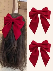 2Pcs Big Hair Bow Clips-Red Velvet Bow Hair Clips For Girls Teens, Alligator Clip Barrettes Silky Bowknots Hairpin For Holiday New Year Valentines Day Headdress