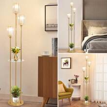 Crystal Floor Lamp With Shelves, Modern Floor Lamps For Living Room, 3-Light Standing Lamps With Table, Black Floor Lamp With Crystal Shade, On/Off Foot Switch, Corner Floor Lamp For Bedroom - 查看 7