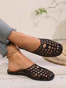 女士休闲镂空平底凉鞋，舒适透气渔夫凉鞋，适合夏季海滩，轻便防滑 - 黑色 - 查看 5