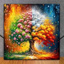 JOZYSH 1 Pack Grote Maat Volwassene Handgemaakte 5D Vierkante En Ronde Diamant Schilderij Kit, 4 Seizoenen Boom, Kunstmatige Diamant Mozaïek Schilderij, Diamant Kunst Set, Woondecoratie Kantoor Muurkunst Decoratie Kerstcadeau
