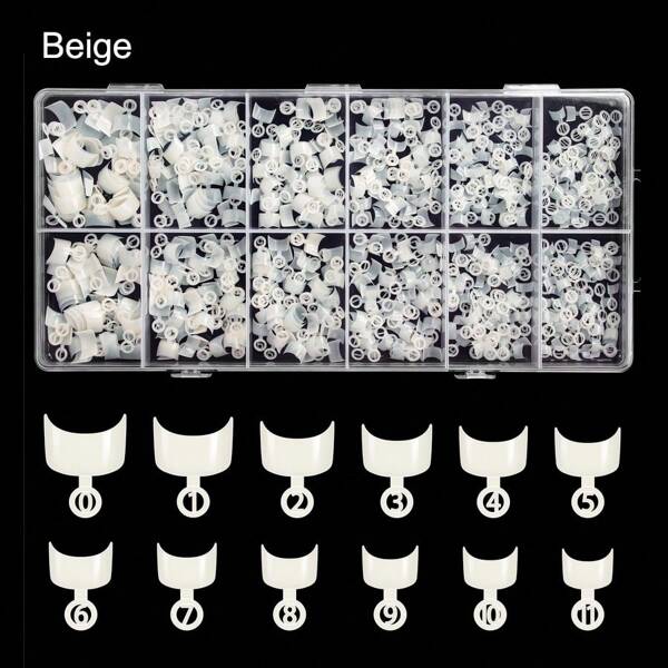 600 piezas de uñas postizas cortas de estilo francés, media cobertura, uñas postizas blancas, transparentes y beige, extensión acrílica corta para los dedos, 12 tamaños con caja, uñas de presión, suministros para uñas