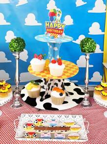1set Happy Birthday Theme Decorative Cake Holder, Cartoon Blue Sky White Clouds Pattern Cupcake Stand Multi-Layered Cake Tray, For Birthday Babe Shower Party Holiday Table DIY Cake Decoration Supplies, Happy Birthday Cake Topper Food Tray, Birthday Party Gifts Favor