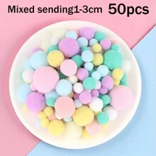 50 pièces/paquet, 1/1,5/2/2,5/3cm Pompons de couleur bonbon, haute élasticité - pour l'artisanat DIY, pompons colorés, cadeaux de fêtes, accessoires de cheveux, vêtements, rideaux, décorations de porte, art textile doux pour la décoration murale de la maison, décorations de fête
