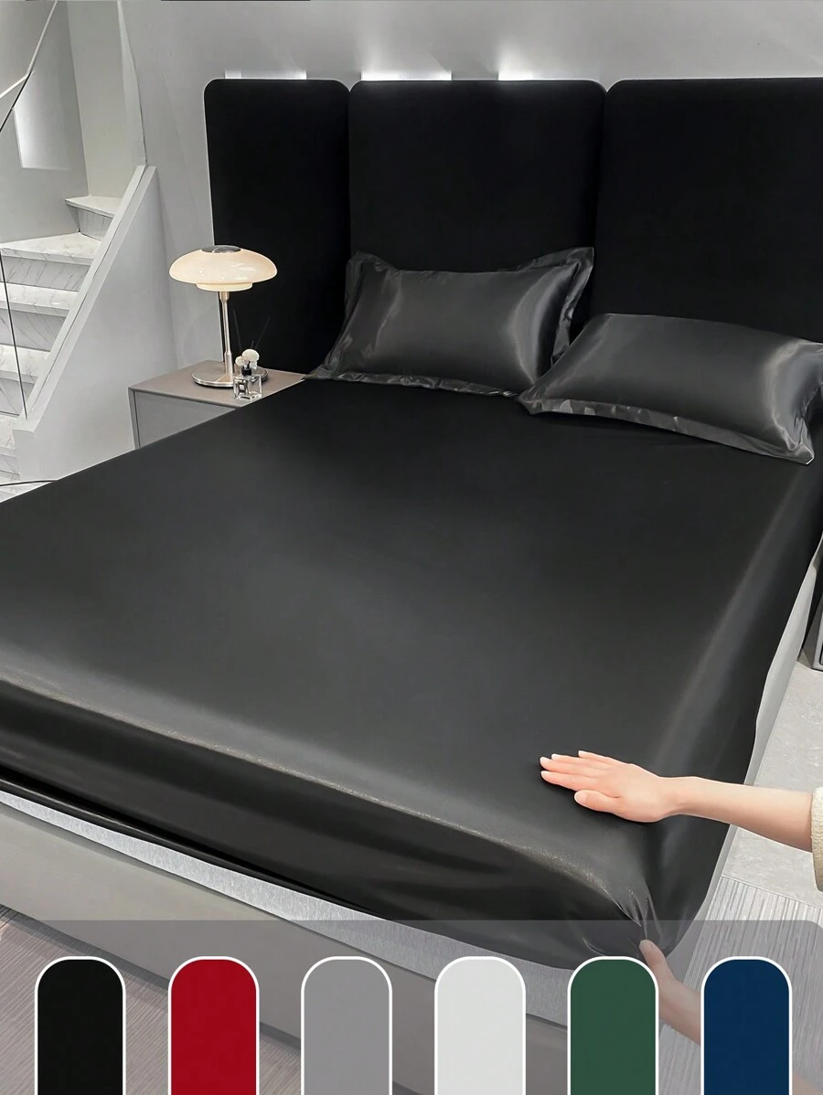 1pc Satin Fitted Sheet, Mattress Cover, Luxuriously Mattress Protector, Ultra Soft And Breathable Protector Cover, Fits King, Twin, Full, Queen Size Bed, With Deep Pocket, Silky Smooth, Anti-Wrinkle, Machine Washable