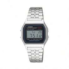 Casio 复古 A159W-N1 黑色数字表盘银色不锈钢表带 - 銀色 - 查看 3