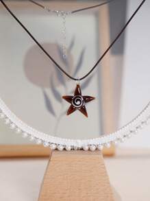 1Pc Creative Ocean Style Art Starfish Inner Spiral Glass Necklace Pendant For Any Occasion For Men And Women