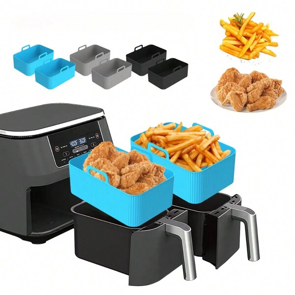 1pc Non-Stick Air Fryer Silicone Liners Rectangular, Reusable Baking Tray Basket Insert For Foodi Dual Airfryer Pot Replacement Easy Cleaning Food Safe, Baking Tools, Kitchen Gadgets, Kitchen Accessories