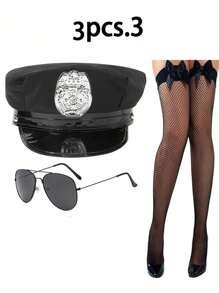 3 Stück/4 Stück sexy und witzige Polizei Rollenspiel Kostüm Accessoires, Valentinstags Geschenk für deinen Partner - Verschiedenfarbig - Übersicht 1