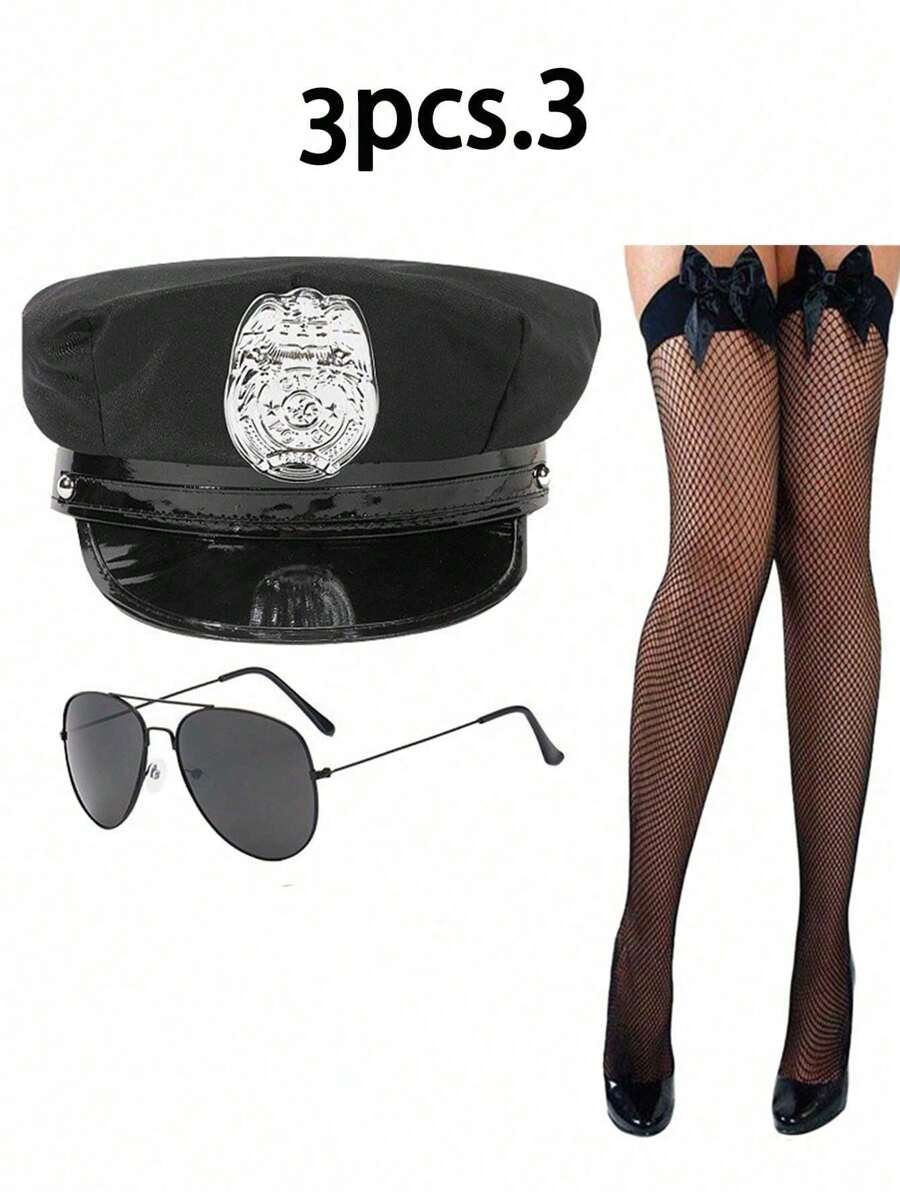3 Stück/4 Stück sexy und witzige Polizei Rollenspiel Kostüm Accessoires, Valentinstags Geschenk für deinen Partner - Verschiedenfarbig - Übersicht 1