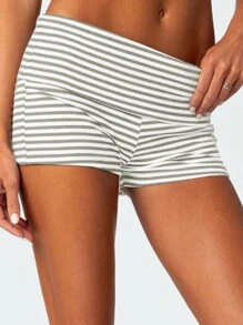 Womens Fold Over Shorts Elastic Waist Y2k Lounge Shorts Foldover Cute Pajama Micro Bottoms Mini Shorts Sleepwear - Nhiều màu - Xem 2