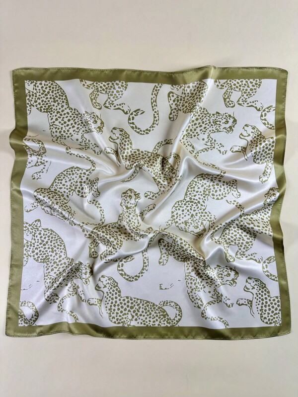 1PC Ladies Y2K Leopard Animal Print Square Scarf Elegant Neckerchief Bandana Women Satin Head Scarf Hair Accessories