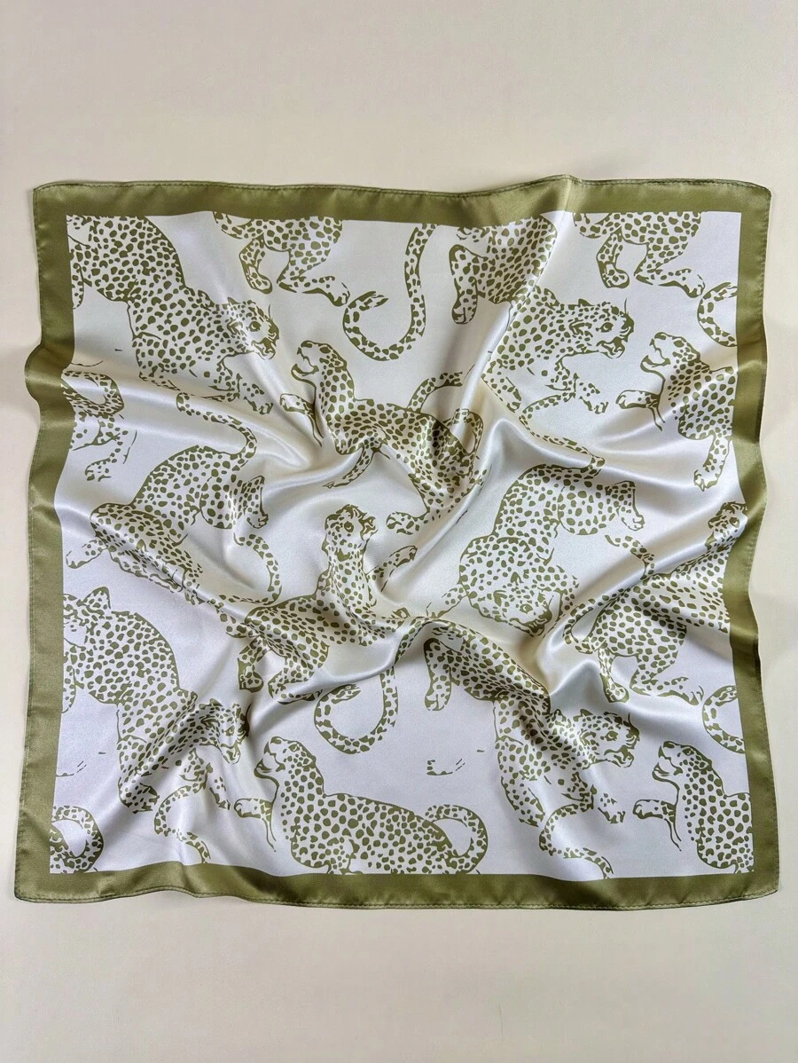 1条女士Y2K豹纹印花围巾,优雅缎面领巾头巾,连衣裙配饰 - 綠色 - 查看 1