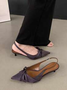 2024 年新款夏季法式尖头高跟凉鞋，优雅女士黑色包头鞋 - 紫色 - 查看 3