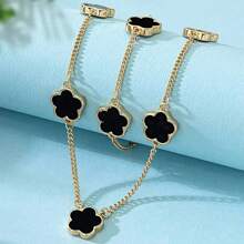 1 Set Metallic Floral Bracelet & Necklace - Black - View 2