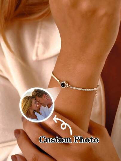 New Shimmering Photo Projection Bracelet, Customized Color Photo Projection Bracelet, Personalized Circular Photo Projection Bracelet For Women, Memorial Group Photo Jewelry, Customize Girlfriend/Mother Photo Bracelet, Custom Birthday Commemorative Gift, Casual, Custom, Personalized, Unique, Ideal Gifts For Him, Ideal Gifts For Her, Her, Boyfriend, Girlfriend, Dad, Mom, Family, Friends, For Anniversaries, For Birthdays, For Graduation, For Prom, For Party, Jewelry Women,School Supplies,Back To School,For Office,For School,For Classroom,For Teacher Gifts,For University,For Colleague,For Dorm Rooms,For Teacher,For Boys And Girls,For Teenagers,Junior High School Students,Middle School Students,High School Senior High School Students,College Students,University Students,Freshman,Sophomore,Underclassmen,Customized Fashion Photo Bracelets,Street Casual Chic