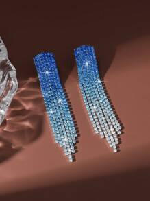 1 Pair Chic Rhinestone Alloy Geometric Tassel Earrings, Suitable For Women's Daily Wear - Multicolor - View 10